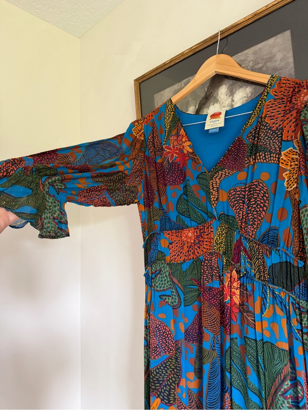 Bohemian V-Neck Maxi Dress in Blue and Rust - Picture 6 of 12